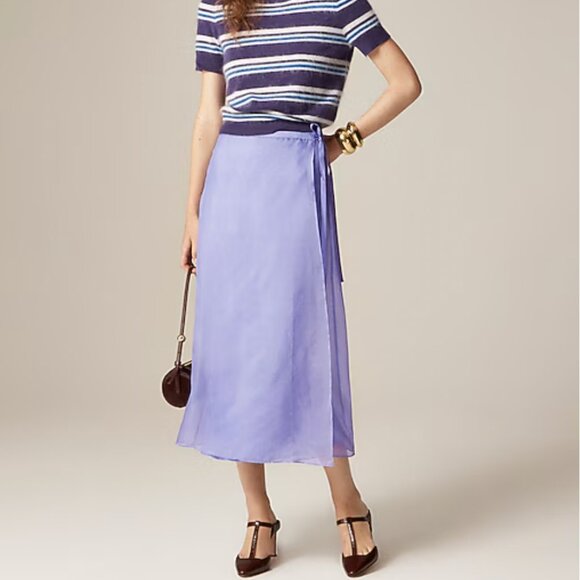 NWT J.Crew Collection wrap skirt in silk organza Sz Smal Pervenche - Picture 1 of 2